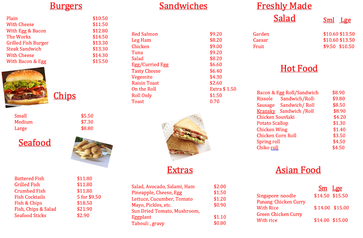 Menu, Leighton Place Café