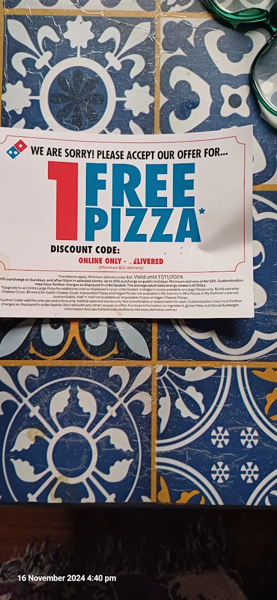 Menu, Domino's Pizza Redcliffe