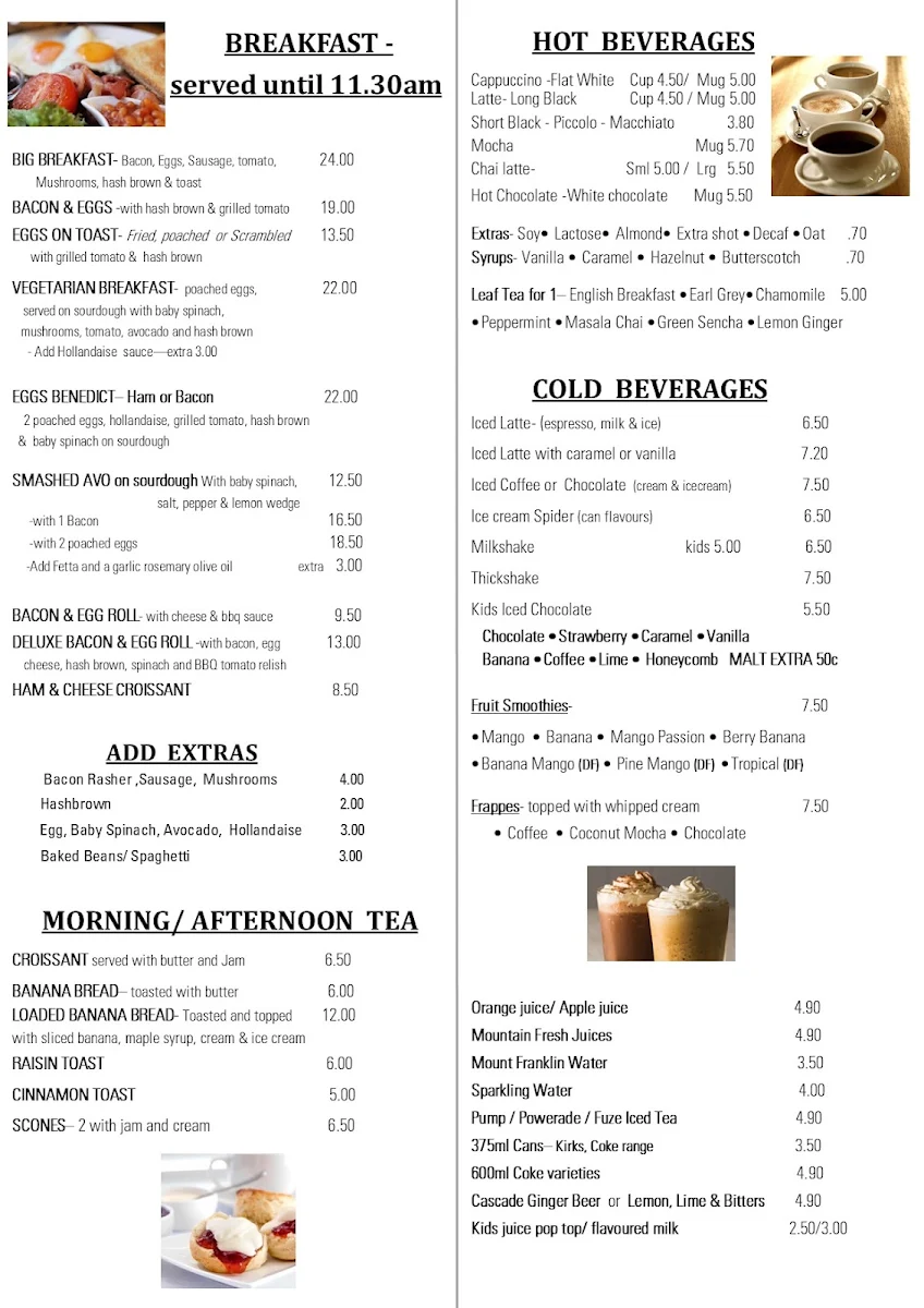 Menu, Cafe Ruze