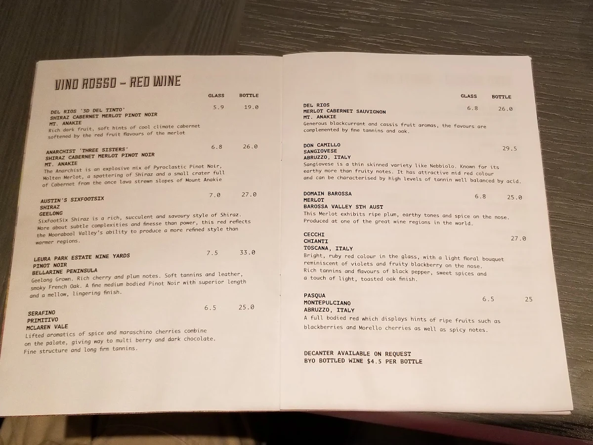 Menu, La Campagnola Pizzeria