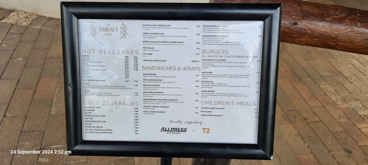 Menu, The Terrace Kiosk