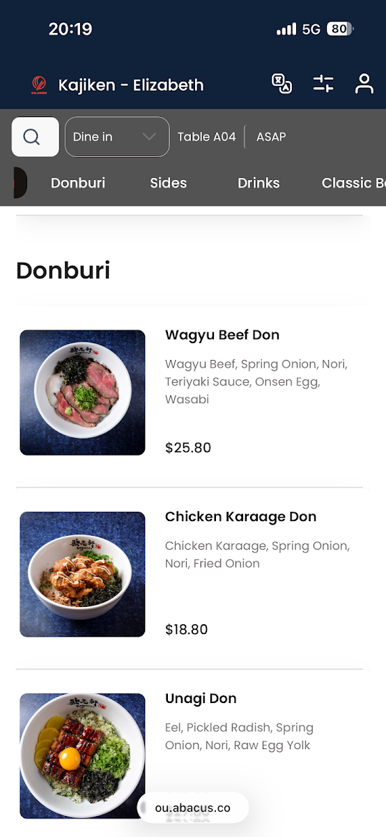 Menu, Kajiken Elizabeth