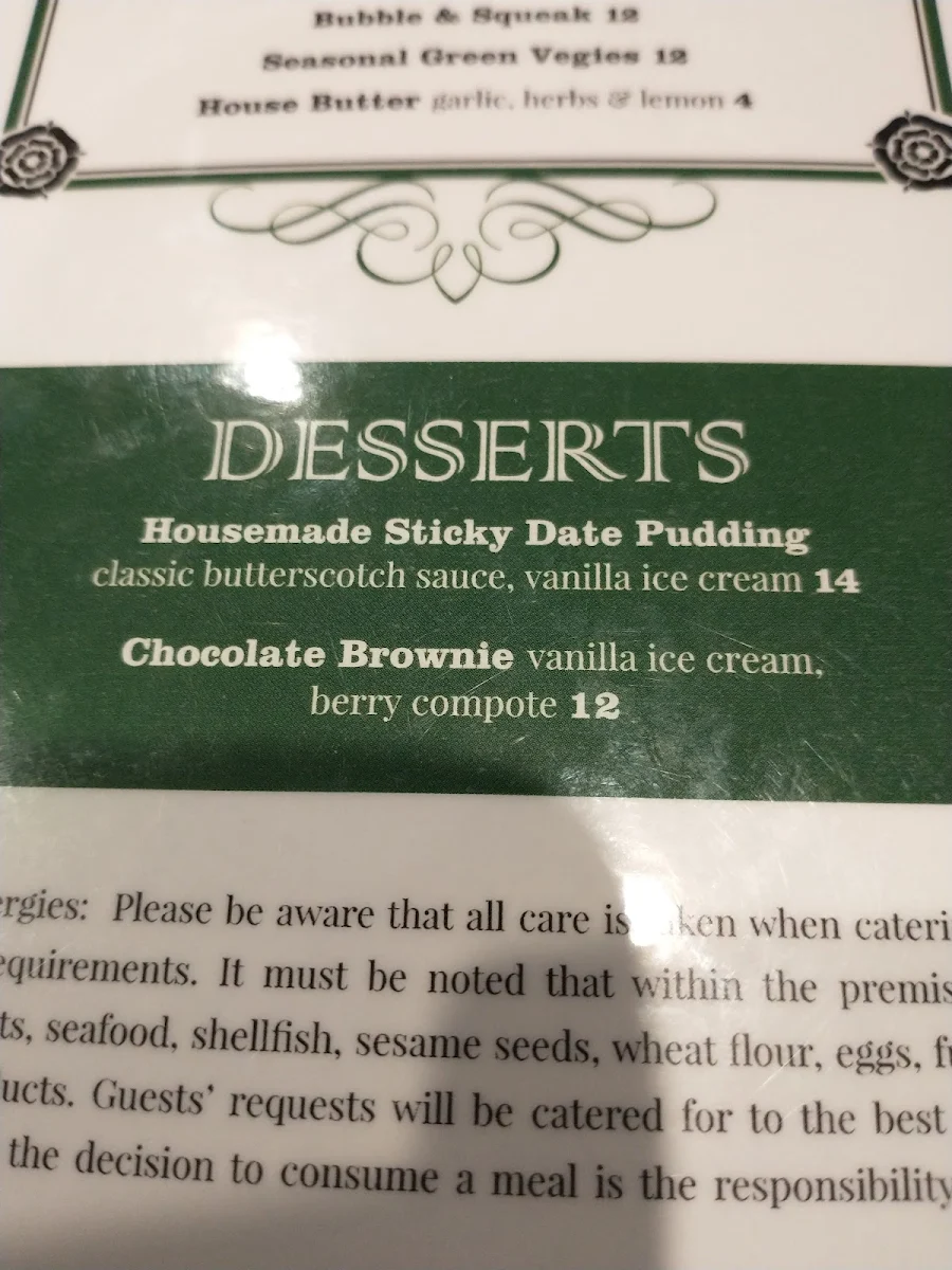 Menu, Leisure Inn