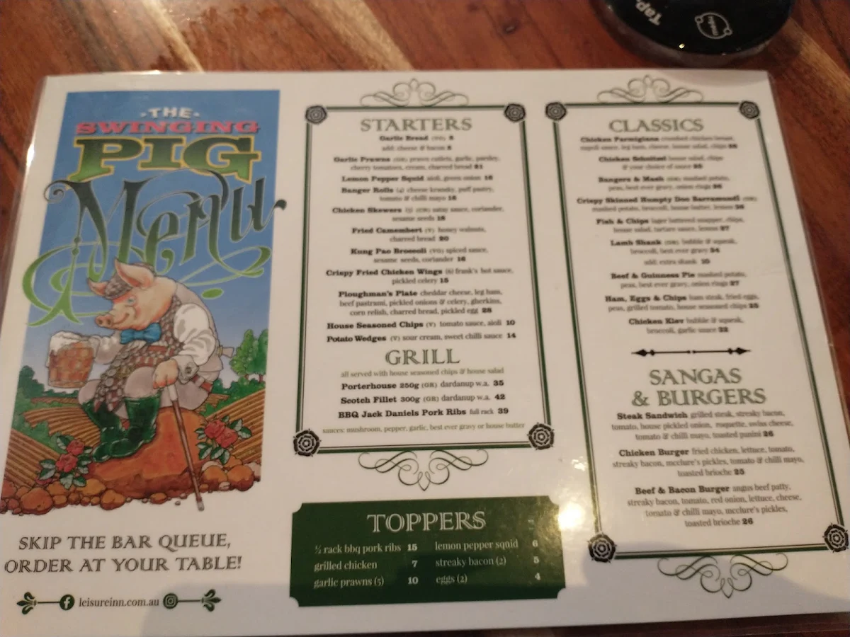 Menu, Leisure Inn