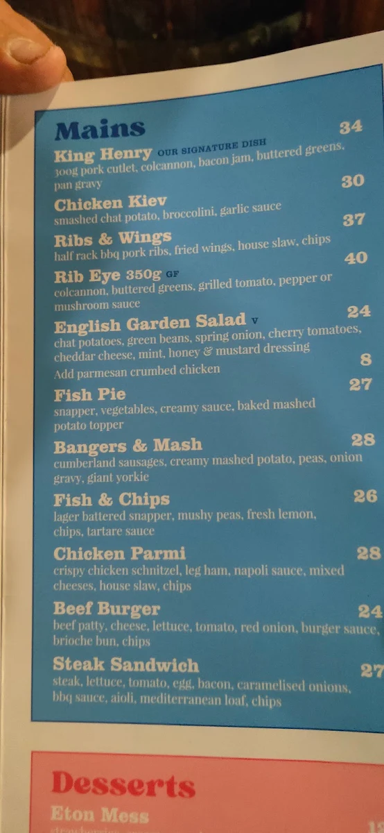Menu, Leisure Inn