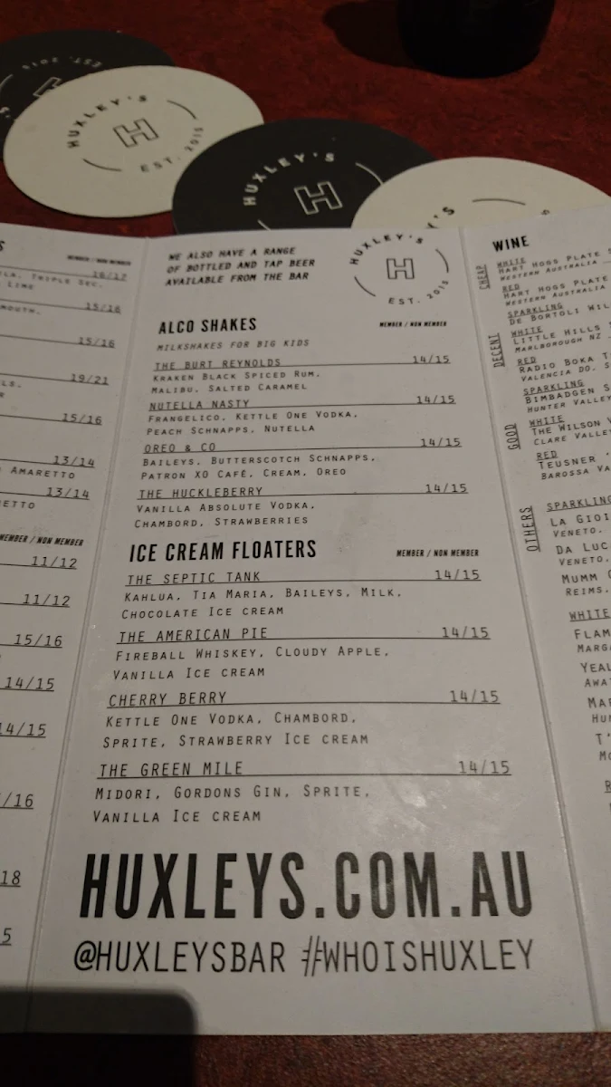 Menu, Huxley's