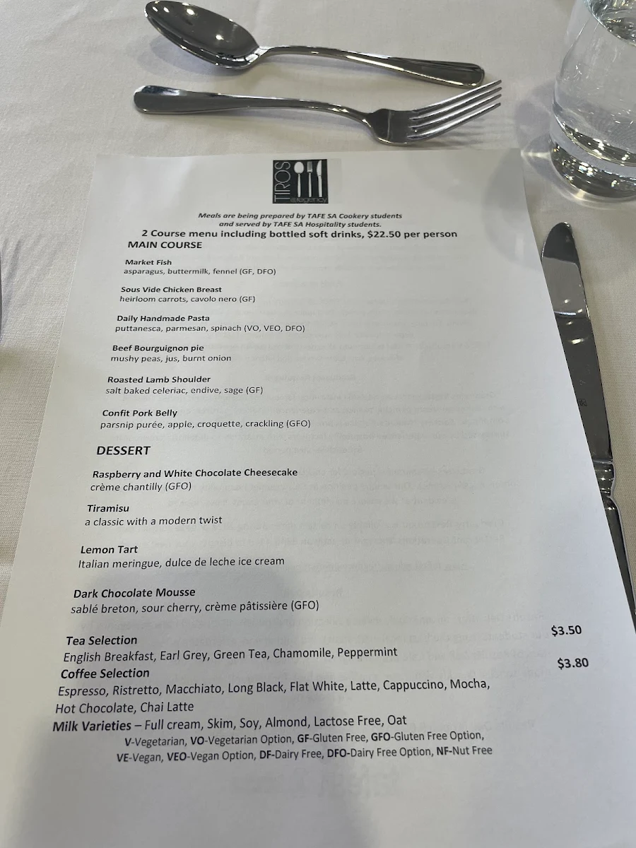 Menu, TIROS @ Regency