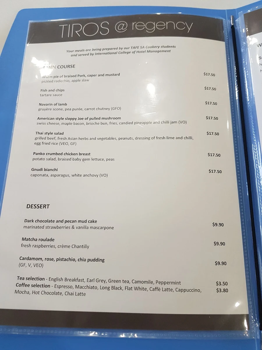 Menu, TIROS @ Regency