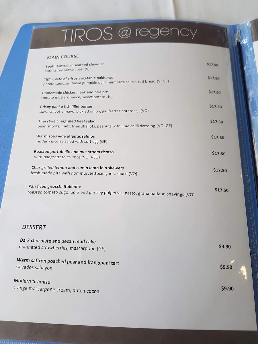 Menu, TIROS @ Regency