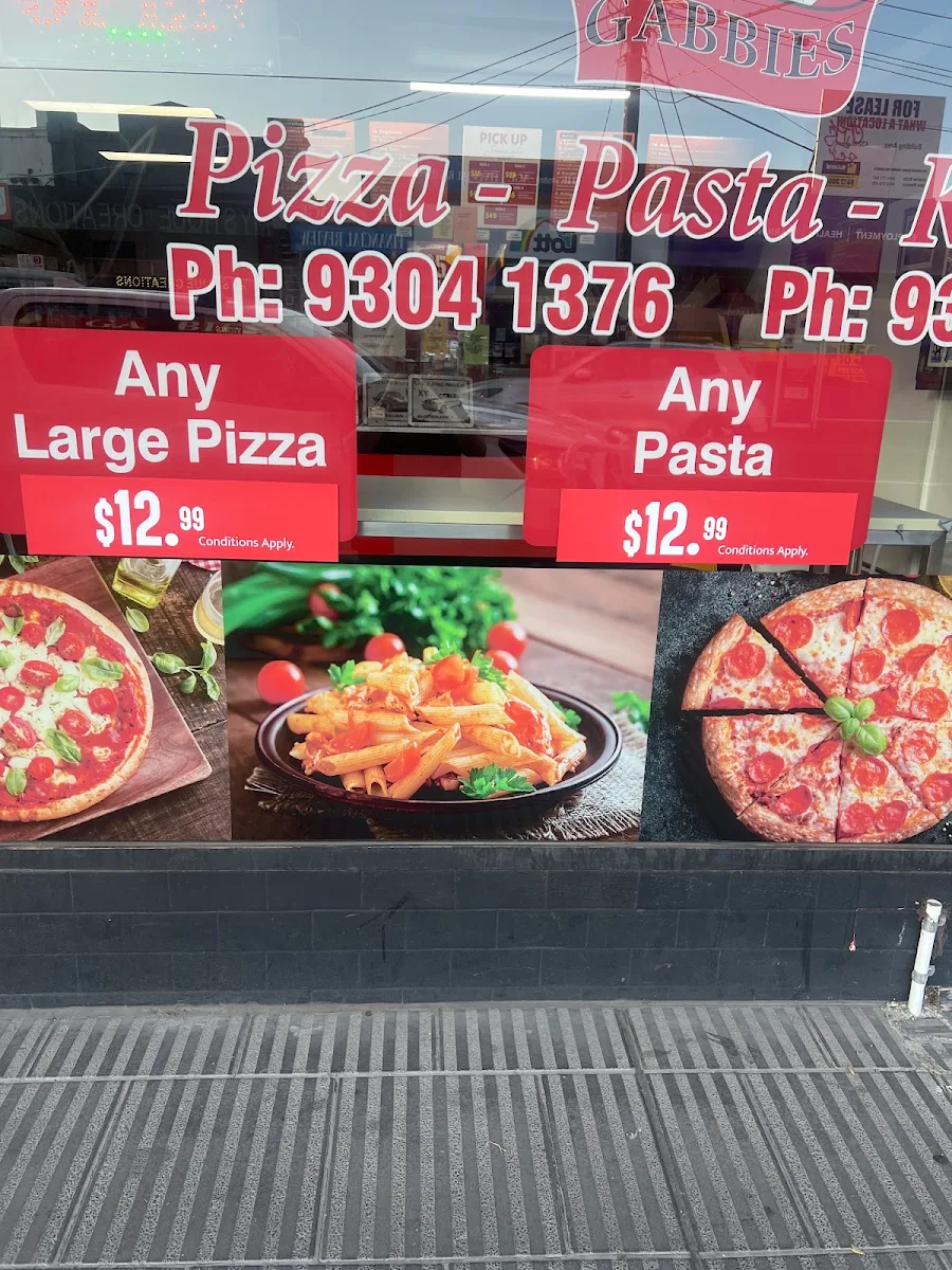 Menu, Gabbies Pizza