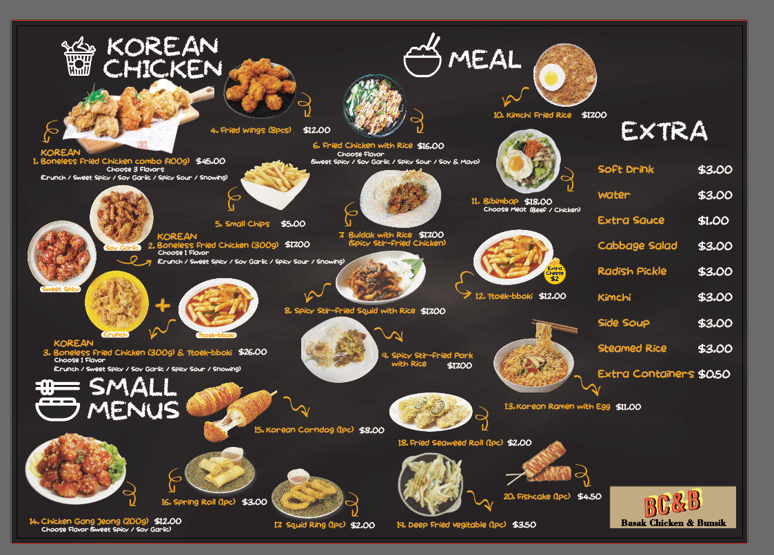Menu, Basak Chicken & Bunsik