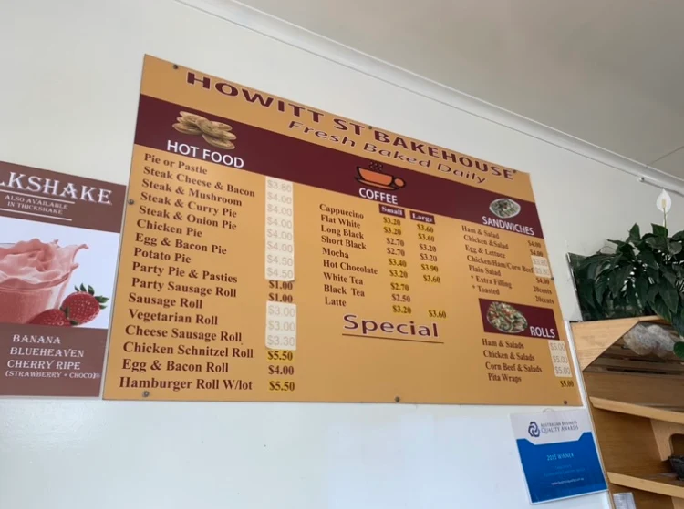 Menu, Howitt St Bakehouse