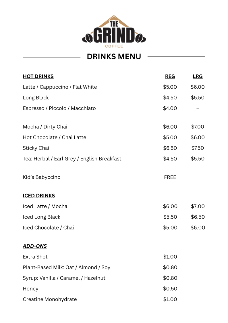 Menu, The Grind