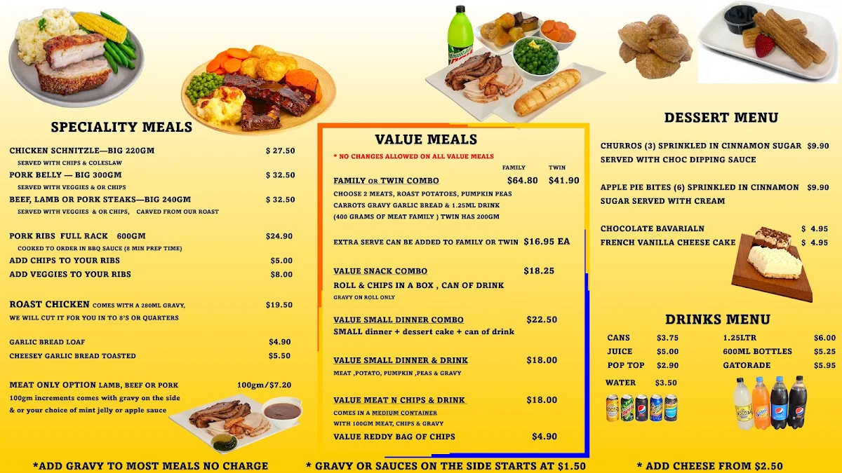 Menu, Reddy Roasts Carvery - Carrum Downs