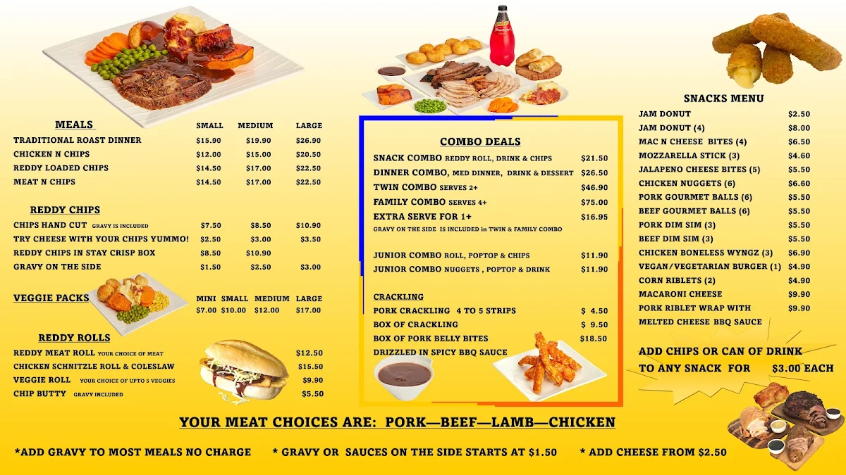 Menu, Reddy Roasts Carvery - Carrum Downs
