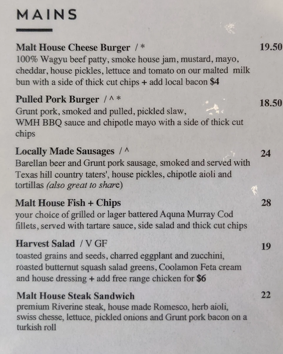 Menu, Whitton Malt House