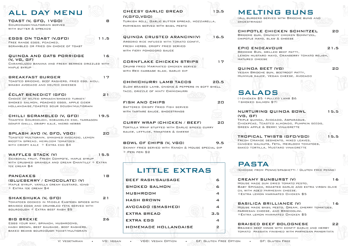 Menu, Eclat Cafe