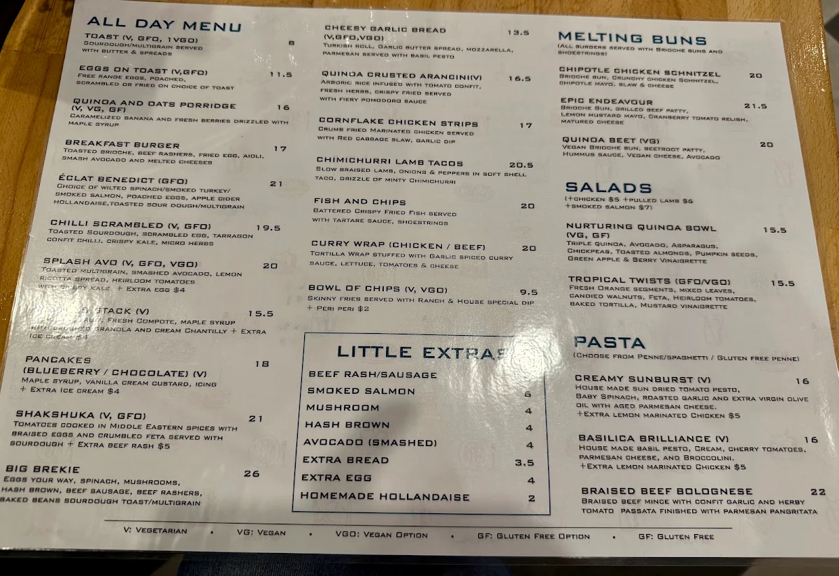 Menu, Eclat Cafe