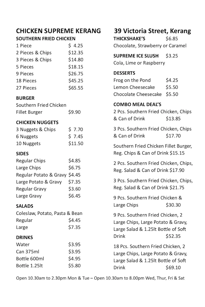 Menu, Chicken Supreme Kerang