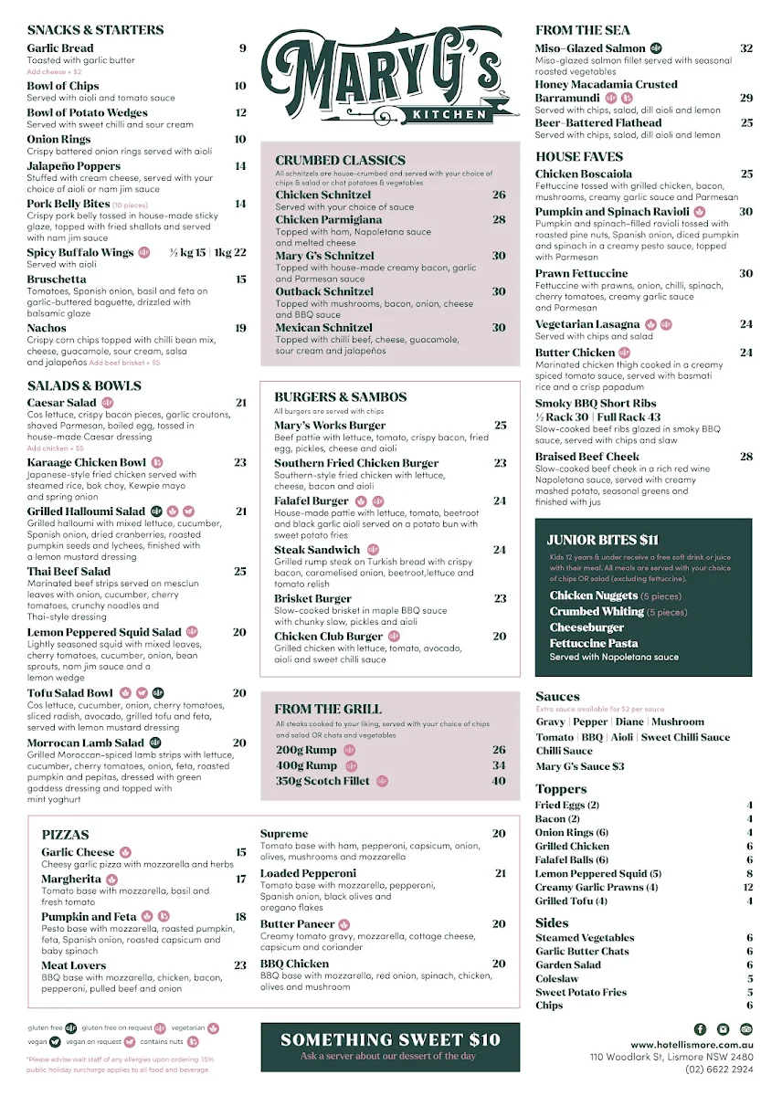 Menu, Hotel Lismore