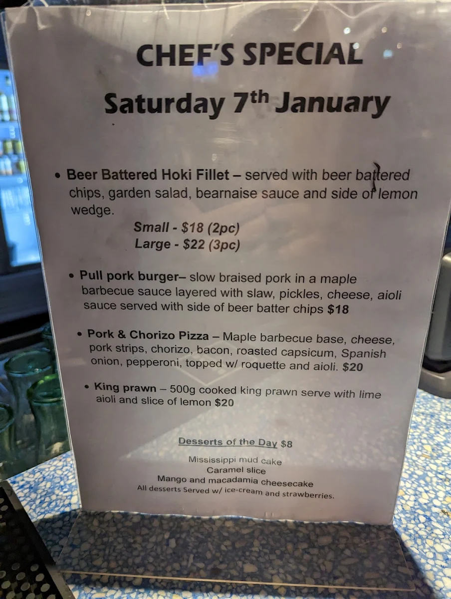 Menu, Hotel Lismore