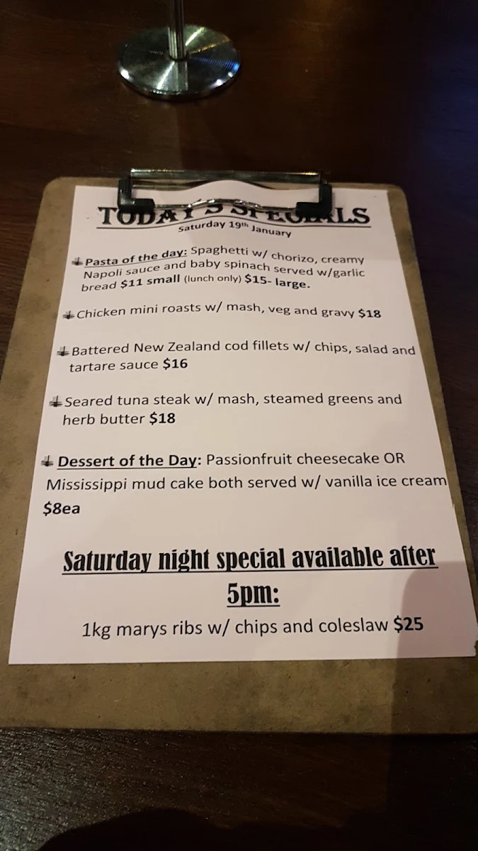Menu, Hotel Lismore