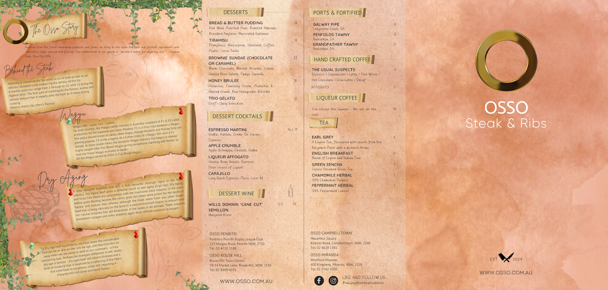 Menu, Osso Campbelltown