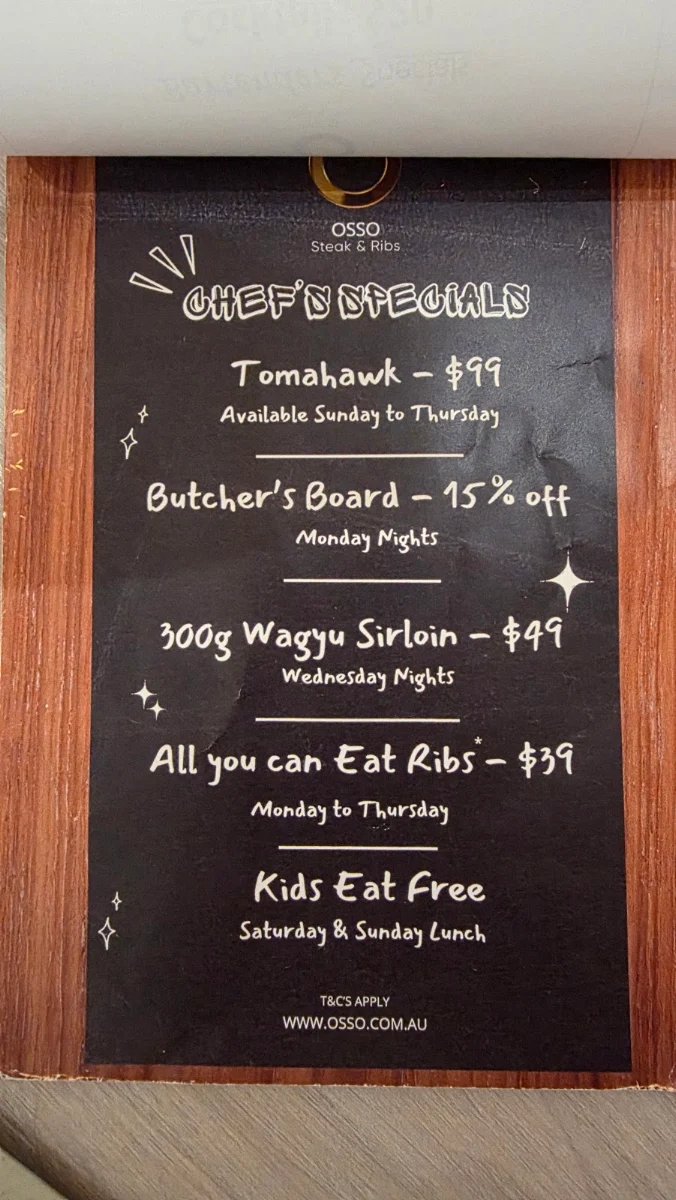 Menu, Osso Campbelltown