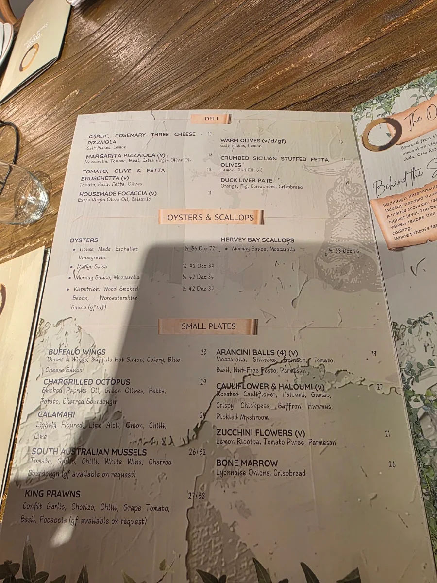 Menu, Osso Campbelltown