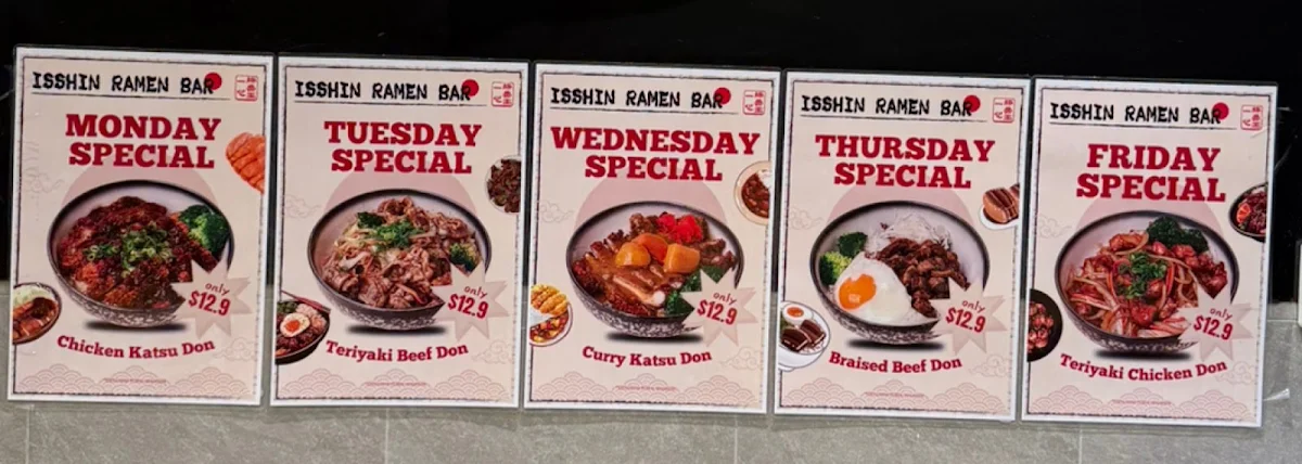 Menu, Isshin Ramen Bar