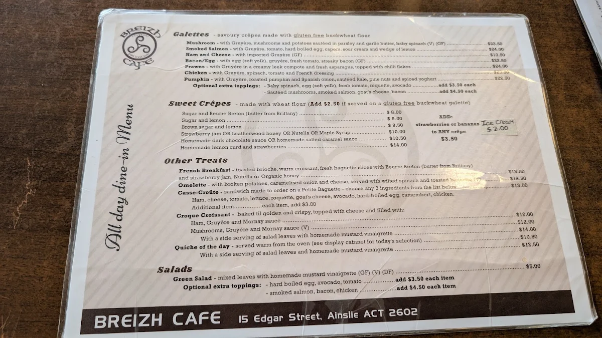 Menu, Breizh Cafe