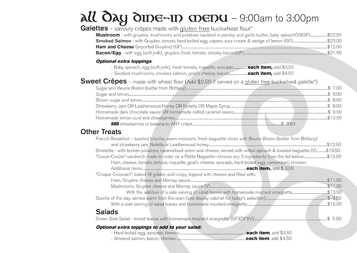 Menu, Breizh Cafe