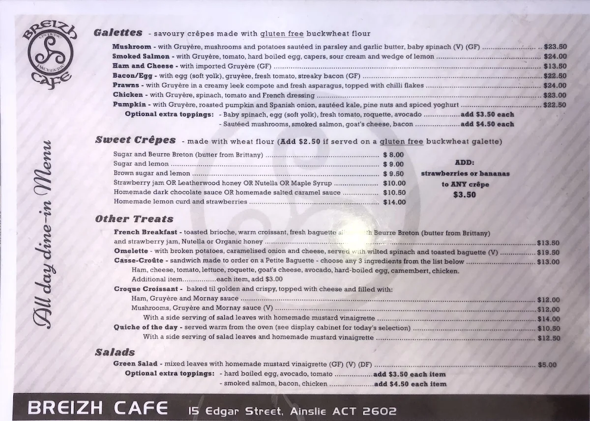Menu, Breizh Cafe
