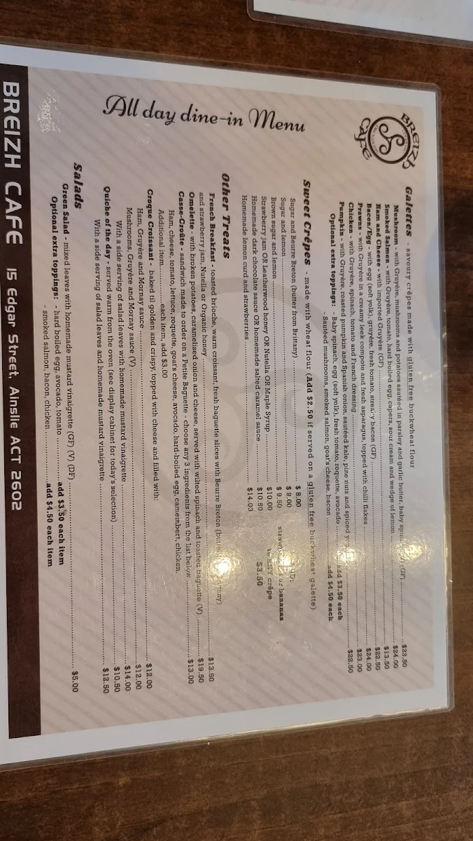 Menu, Breizh Cafe