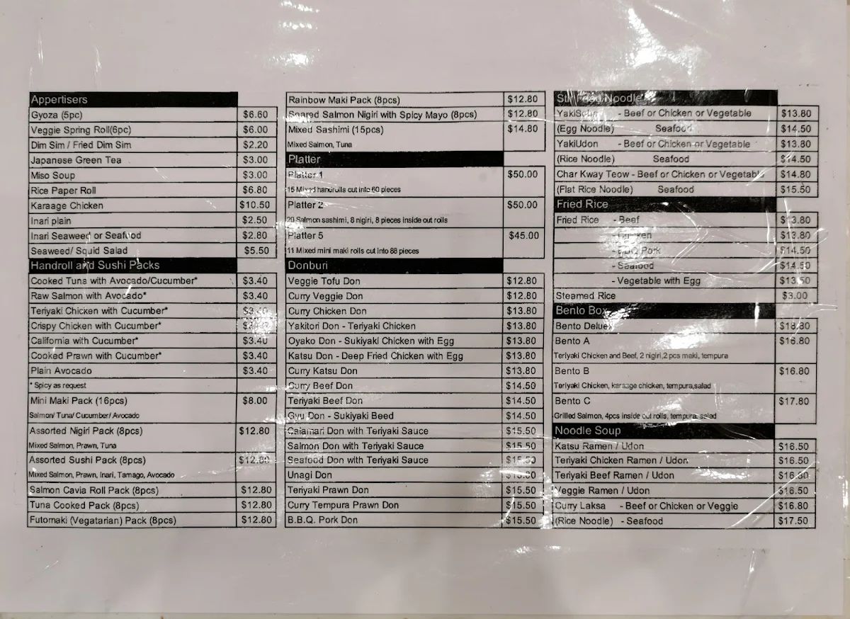 Menu, Koji Don Sushi