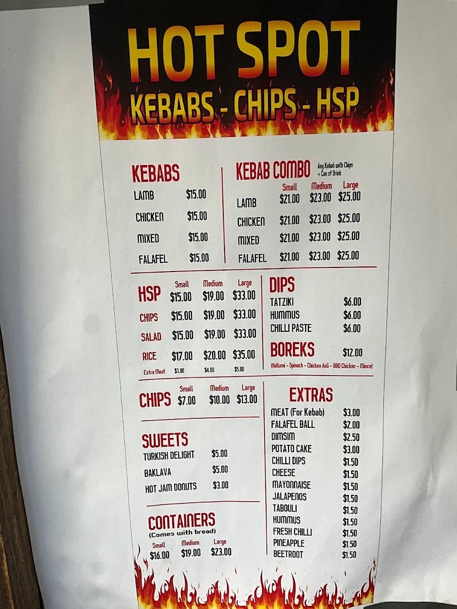 Menu, Hot Spot Kebabs