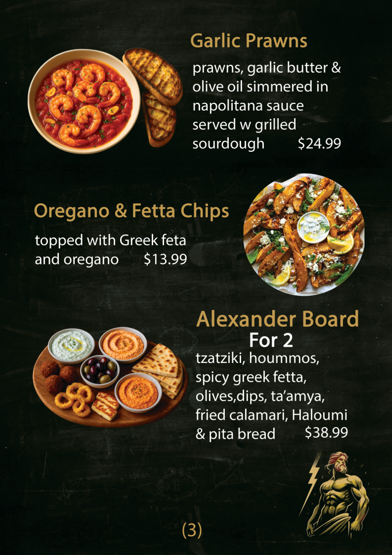 Menu, Alexander Mediterranean Restaurant