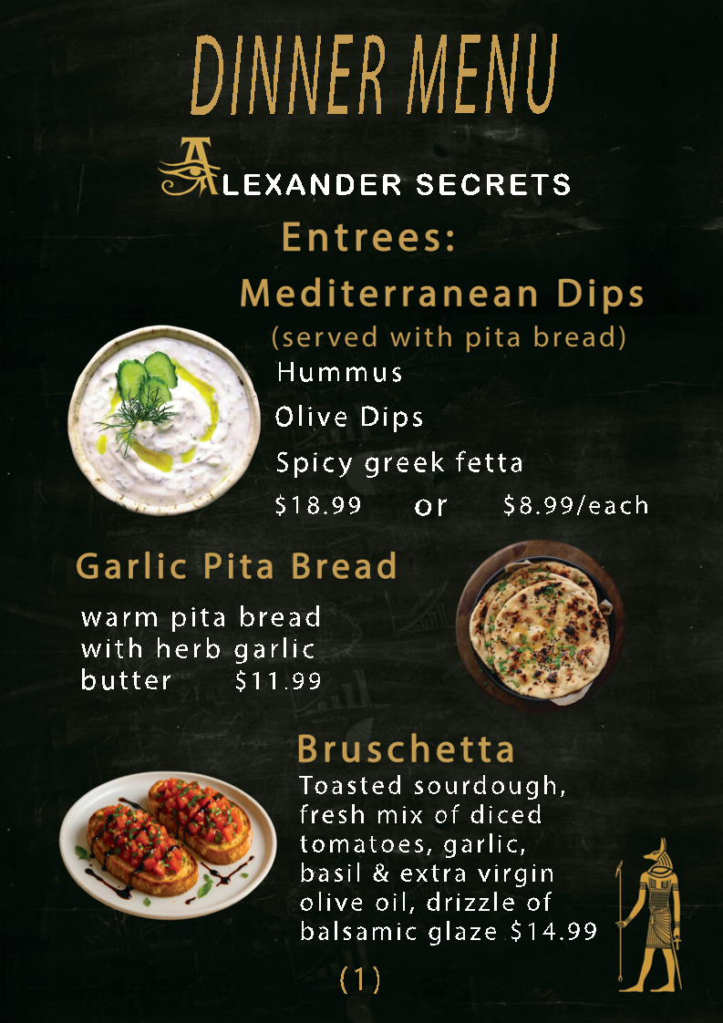 Menu, Alexander Mediterranean Restaurant