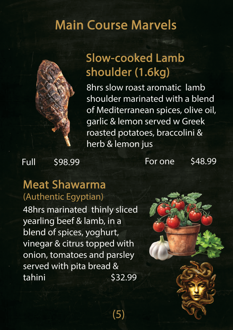 Menu, Alexander Mediterranean Restaurant