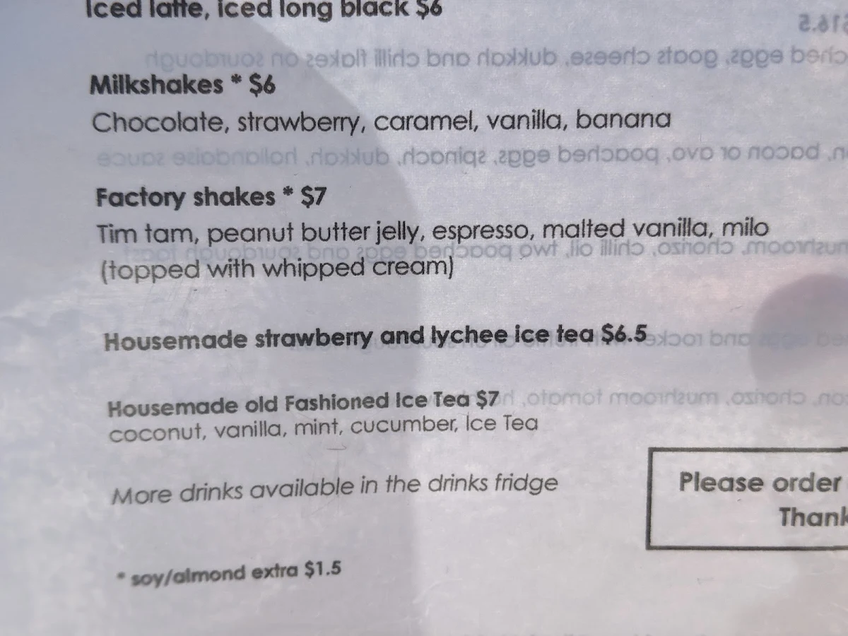 Menu, Paper Plane Factory Cafe