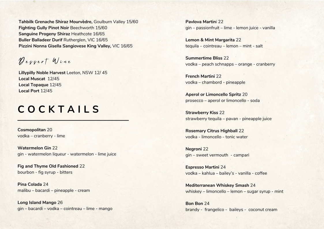 Menu, Aida Mediterranean Cuisine and Bar