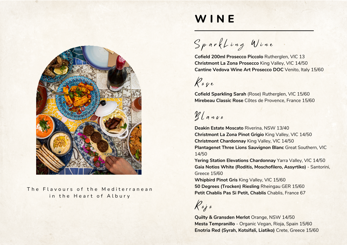 Menu, Aida Mediterranean Cuisine and Bar