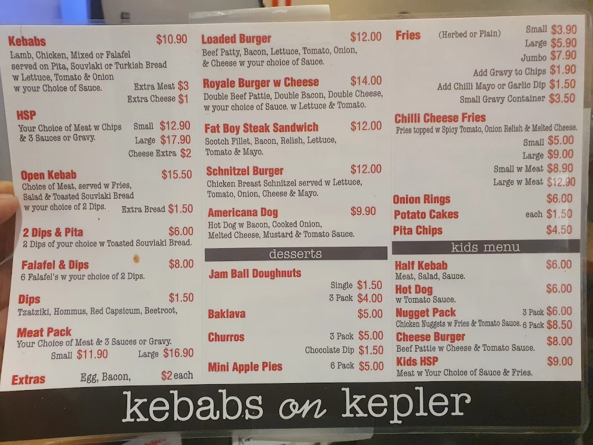Menu, Kebabs on Kepler