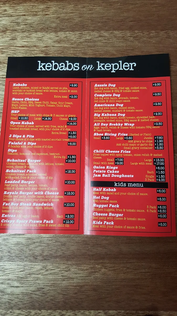 Menu, Kebabs on Kepler