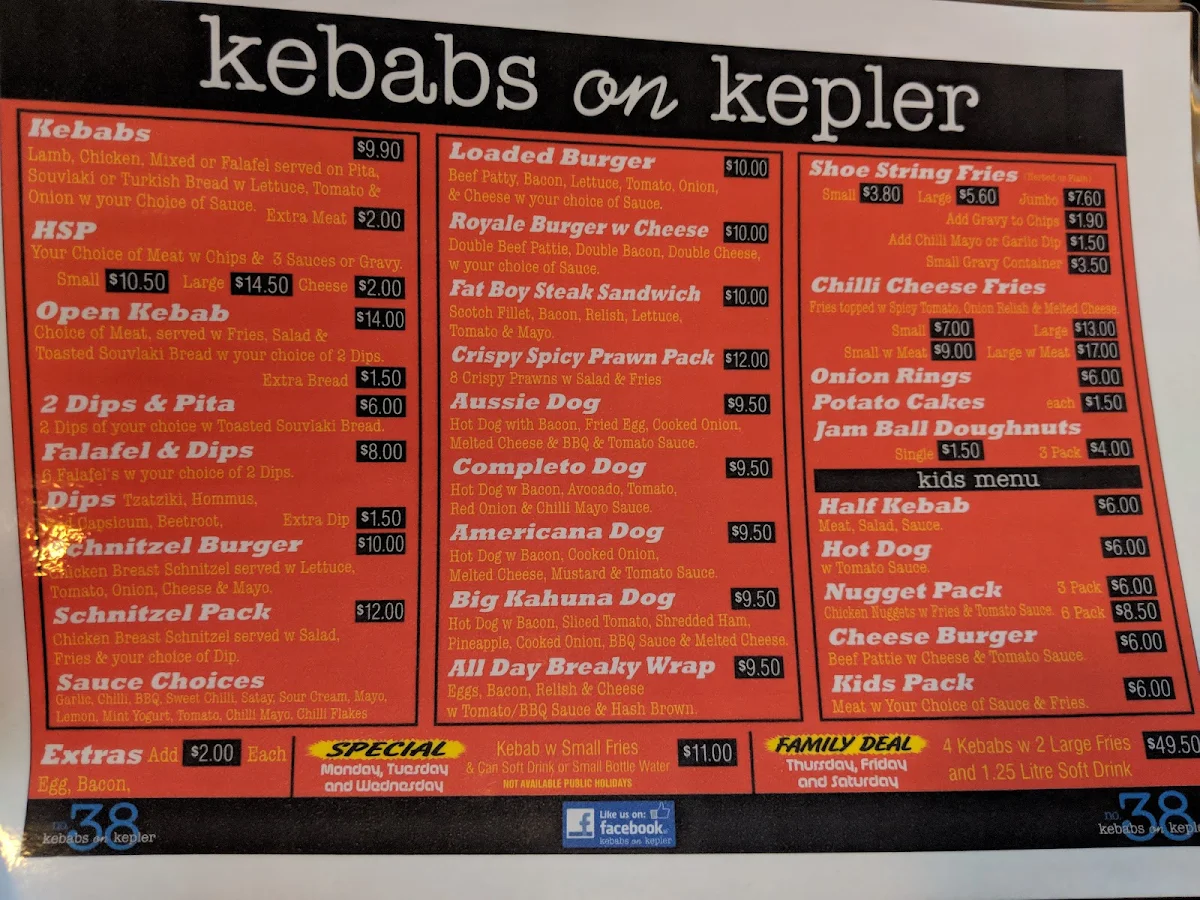 Menu, Kebabs on Kepler