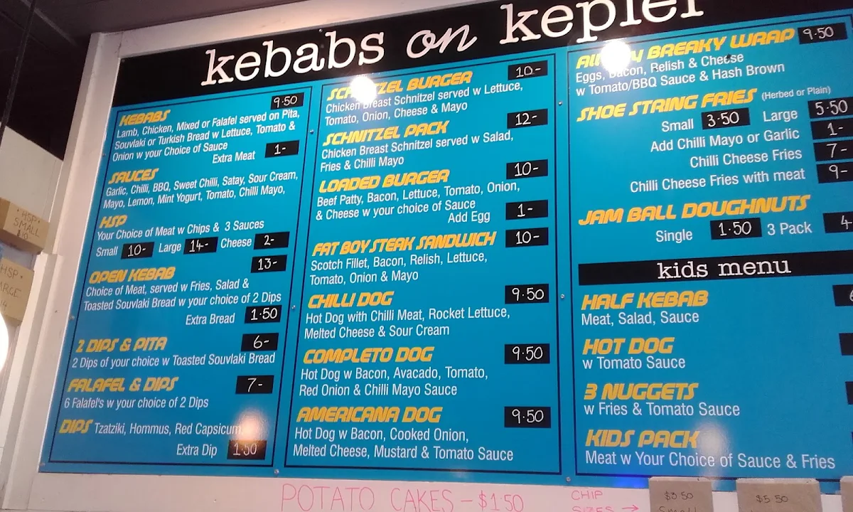 Menu, Kebabs on Kepler