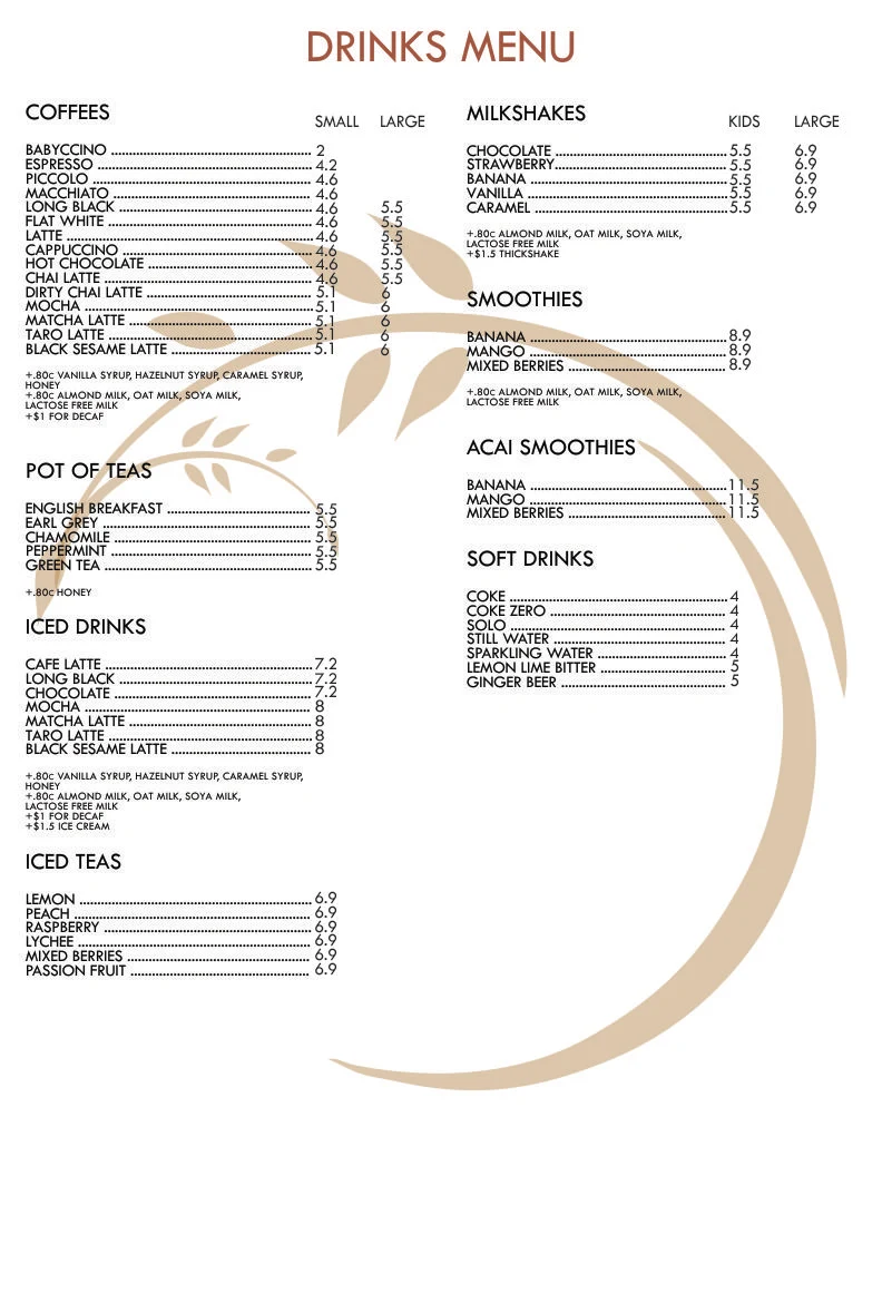 Menu, Stonemill Patisserie