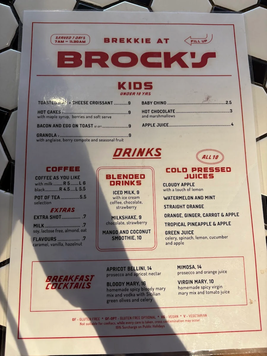 Menu, The Oxford Bathurst