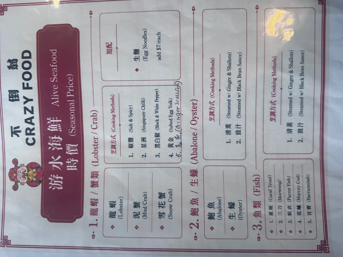 Menu, Crazy food