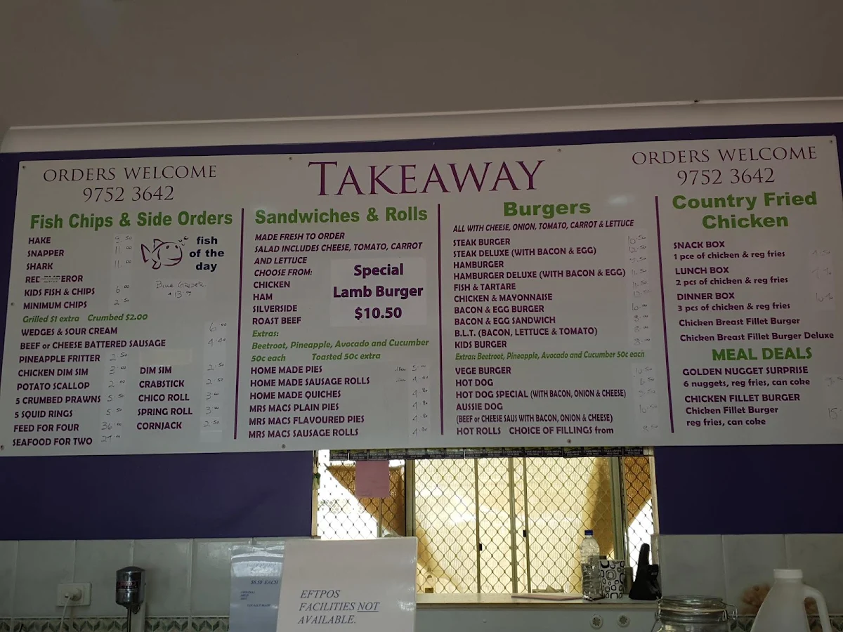 Menu, Geographe Bakehouse and Takeaway